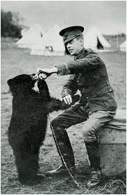 Soldier with bear cub named Winnie